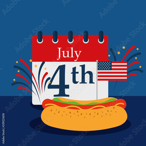 food american independence day important date calendar july hotdog usa flag vector illustration
