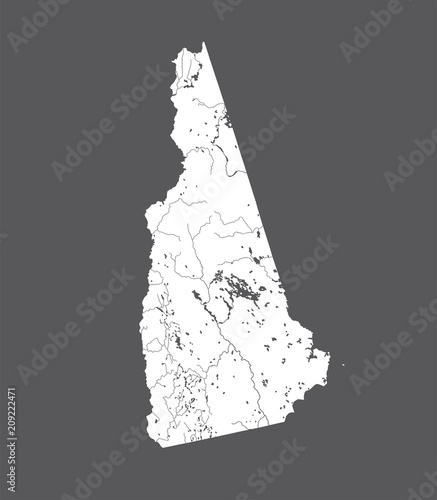 U.S. states - map of New Hampshire. Hand made. Please look at my other images of cartographic series - they are all very detailed and carefully drawn by hand WITH RIVERS AND LAKES. photo