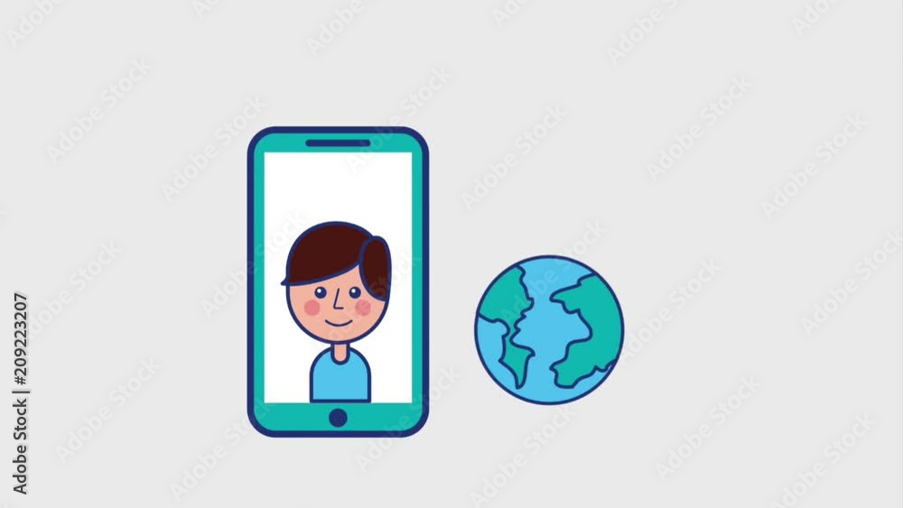 smartphone with boy in video world message location viral content animation hd smartphone with boy in video world message location viral content animation hd