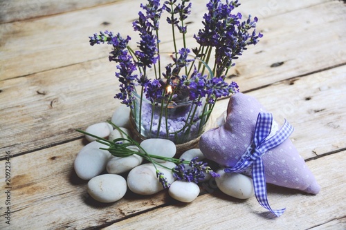 Grußkarte - Lavendel mit Kerze - Dekoration im Sommer