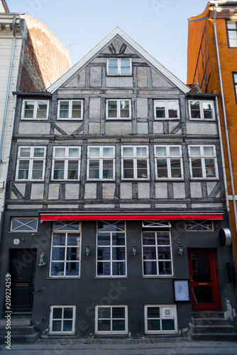 low angle view of beautiful traditional house on street in copenhagen, denmark