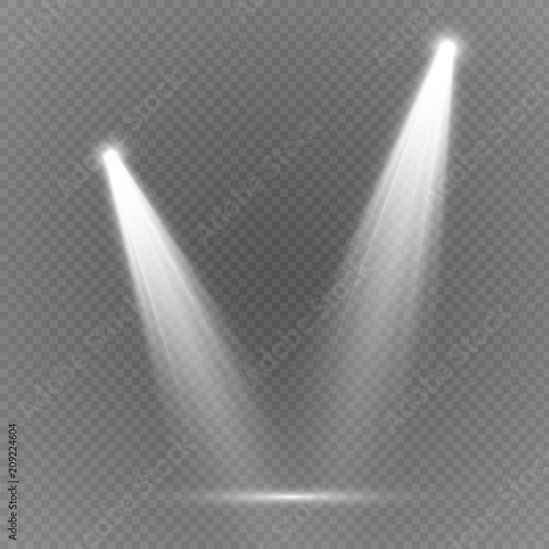 Vector light sources, concert lighting,  set. Concert spotlight illuminated spotlights for web design illustration