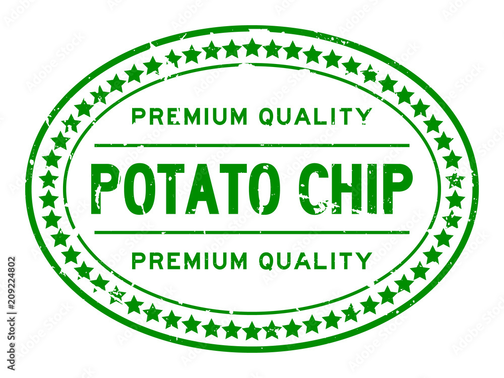 Grunge green premium quality potato chip oval rubber seal stamp on white background Grunge green premium quality potato chip oval rubber seal stamp on white background