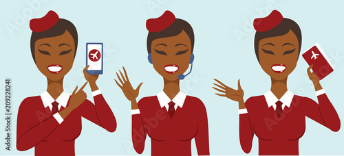 Set of three cabin crew characters
