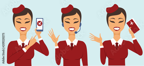 Set of three cabin crew characters