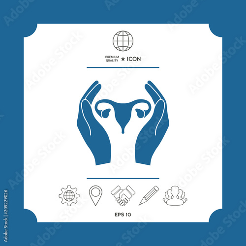 Hands holding Female uterus - protection icon