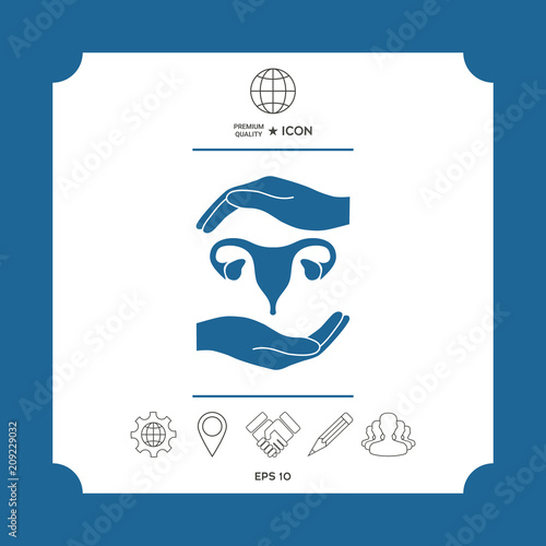 Hands holding Female uterus - protection symbol