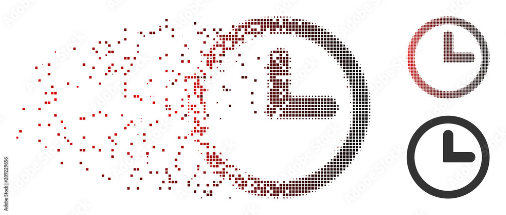 Vector clock icon in sparkle, dotted halftone and undamaged whole ...