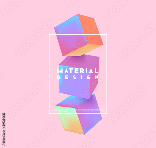 Minimal abstract art with geometric shapes, stylish background with 3d elements cube. Fashion poster, banner, design card vector illustration
