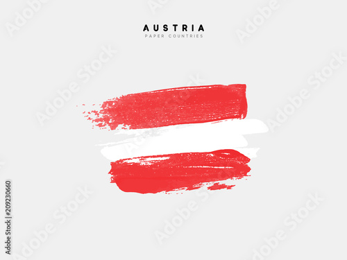 Flag of Austria. Processed with realistic watercolor ink. Isolated on white background