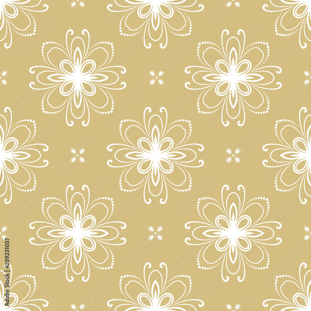 Obraz premium Floral vector ornament. Seamless abstract classic background with flowers. Pattern with repeating white floral elements. Ornament for fabric, wallpaper and packaging