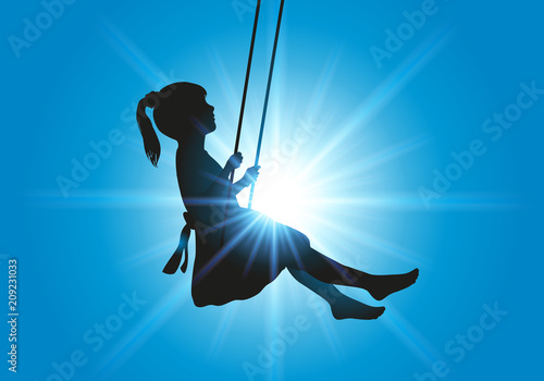 balançoire - enfant - fillette - jeu - plein air - bonheur - symbole - liberté - vacances - soleil - été
