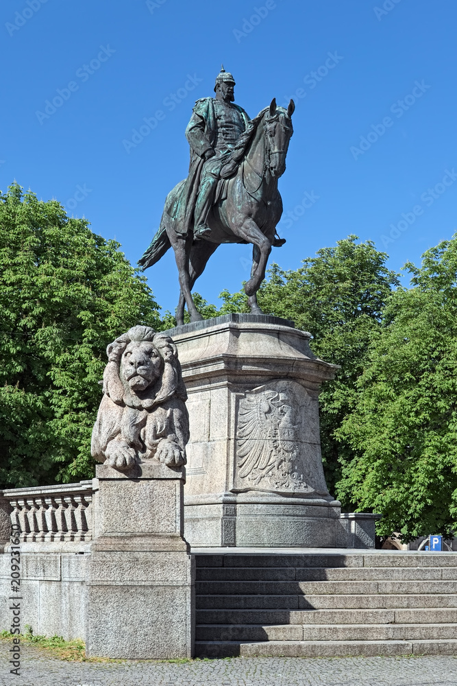 Kaiser Wilhelm Monument in Stuttgart, Germany. The equestrian statue of Emperor Wilhelm I was created in 1898.