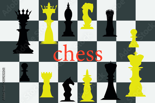 international chess day, vector with a set of designer chess pieces