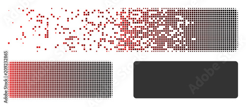 Vector minus icon in fractured, dotted halftone and undamaged entire versions. Disappearing effect uses rectangular dots and horizontal gradient from red to black.