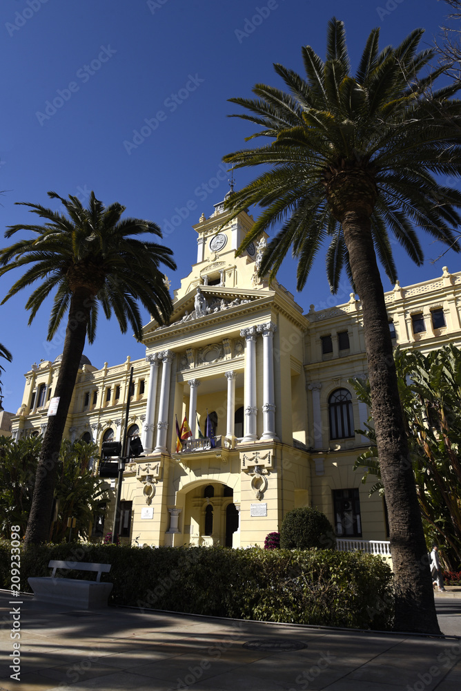 The Stunning architecture of the City Hall in Malaga shines in the Spanish Sun
