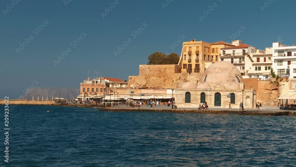 Sunset shot of the famous Mosque of the Janissaries in the promenade of Chania, Crete, Greece Sunset shot of the famous Mosque of the Janissaries in the promenade of Chania, Crete, Greece