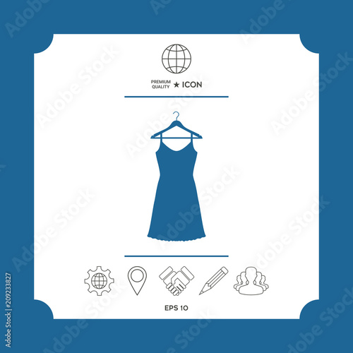 Sundress, Evening dress, combination or nightie on the wardrobe hanger , the silhouette. Menu item in the web design