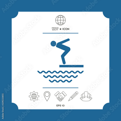 Swimmer on a springboard, Jumping into the water - icon