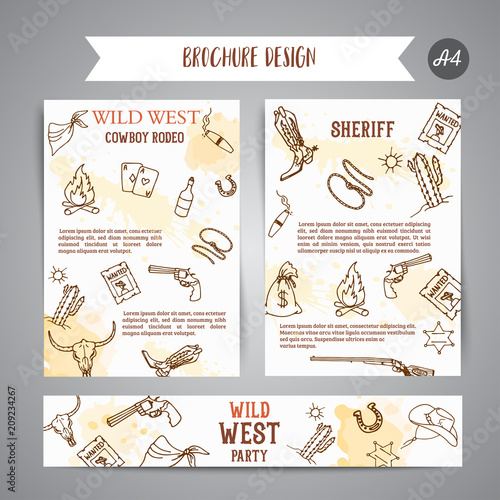 Wild West brochure. American cowboy rodeo show poster with typography Vector