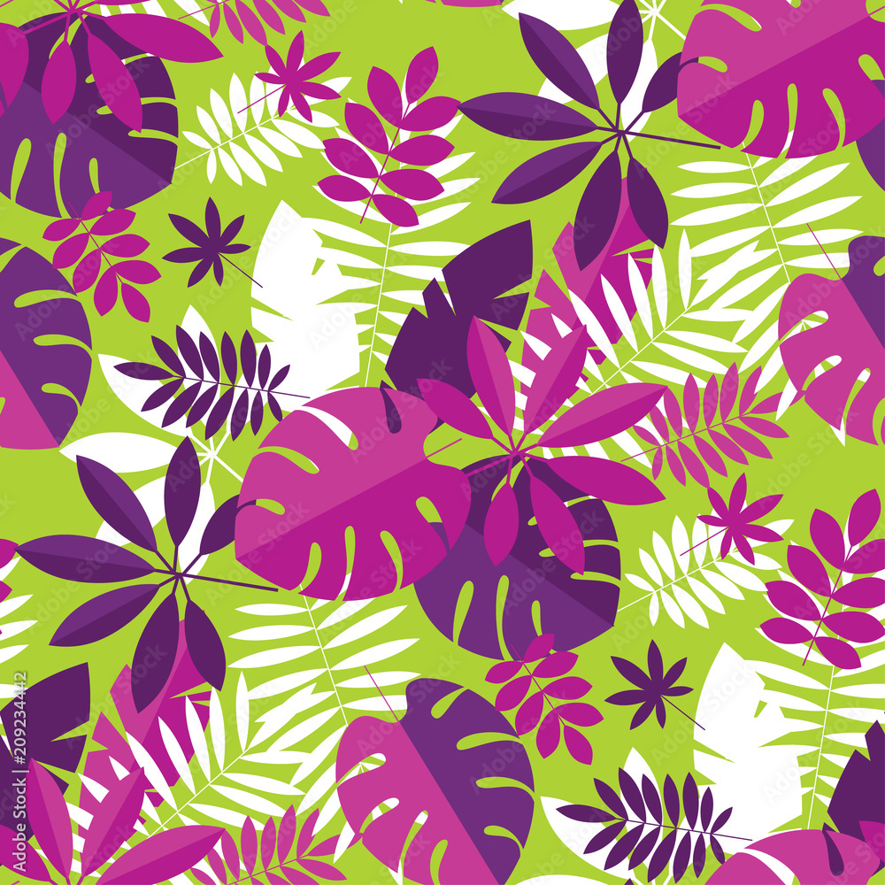 Vibrant bright simple tropical leaves seamless pattern Vibrant bright simple tropical leaves seamless pattern