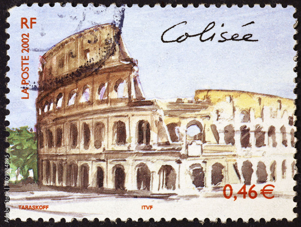 Colosseum of Rome on postage stamp Stock Photo | Adobe Stock