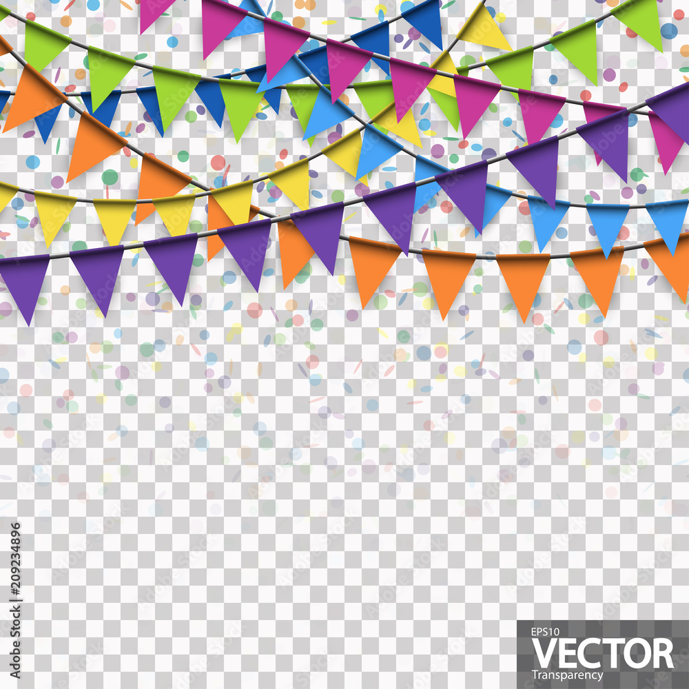 Obraz premium garlands and confetti background with vector transparency