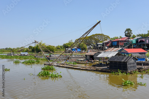 Fishnets in a tributary river to the Tonle Sap lake