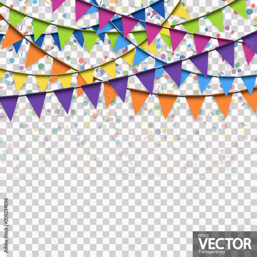 garlands and confetti background with vector transparency