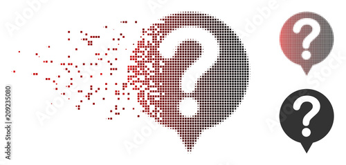 Vector status icon in dispersed, pixelated halftone and undamaged whole versions. Disintegration effect uses rectangle dots and horizontal gradient from red to black.