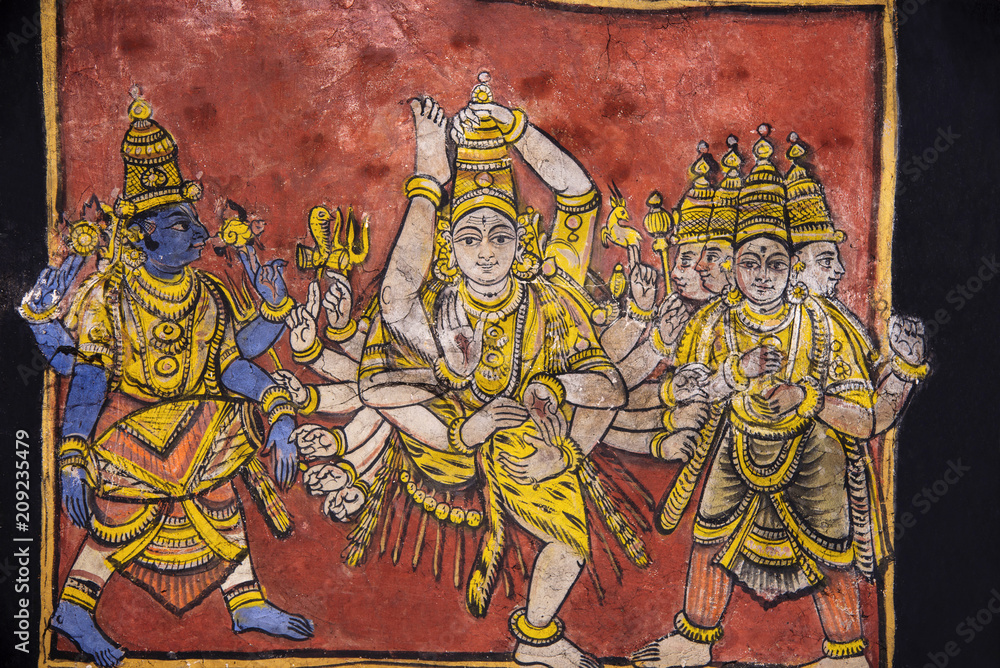 Paintings on the ceiling, Brihadishvara Temple, an UNESCO World Heritage Sites, Thanjavur, Tamil Nadu, India
