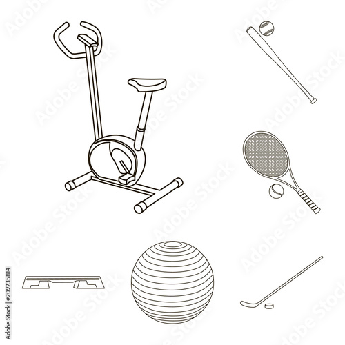 Different kinds of sports outline icons in set collection for design. Sport equipment vector symbol stock web illustration.
