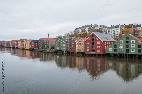 View of the old city n Trondhem during a day. Norway.