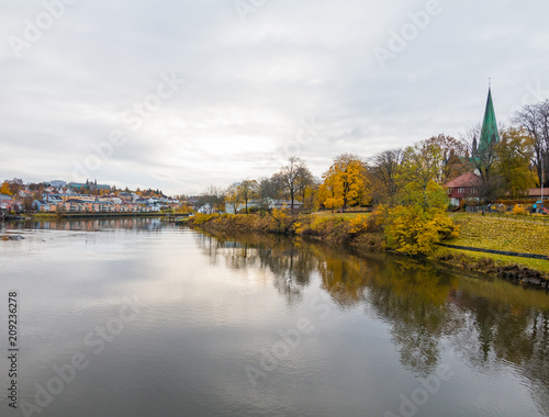 View of the old city n Trondhem during a day. Norway.