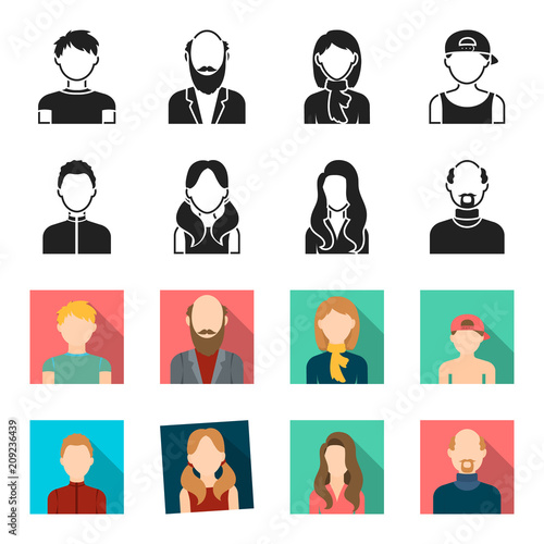 Boy blond, bald man, girl with tails, woman.Avatar set collection icons in black,flet style vector symbol stock illustration web.
