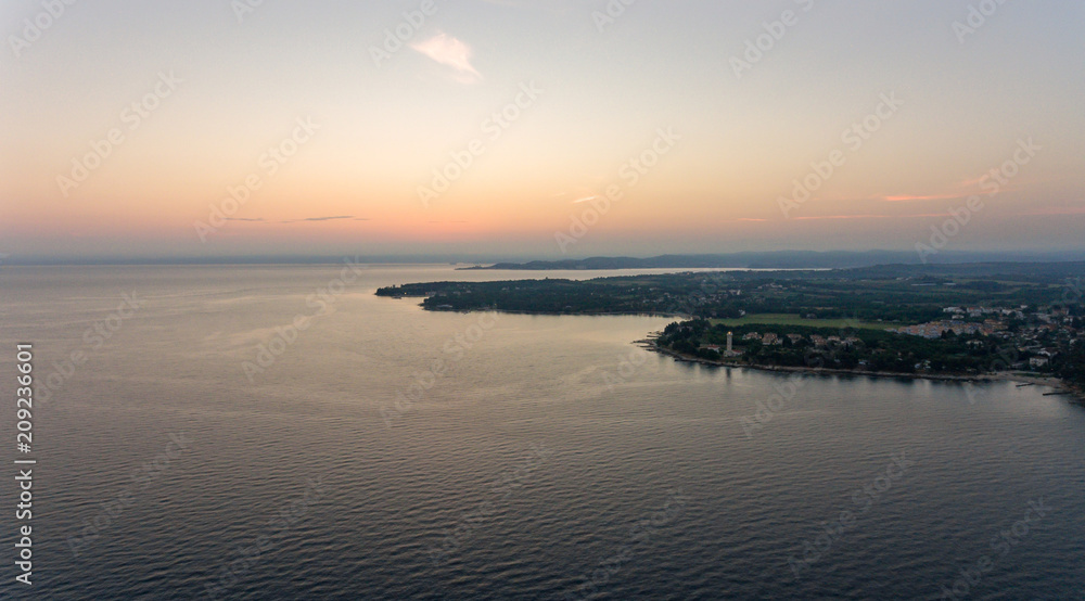 Fototapeta premium Spectacular aerial seascape panorama at sunrise.