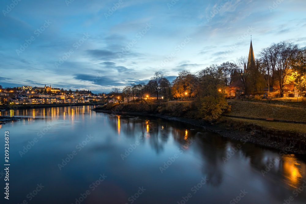 View of the old city n Trondhem at night. Norway. View of the old city n Trondhem at night. Norway.