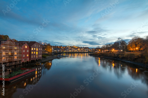 View of the old city n Trondhem at night. Norway.