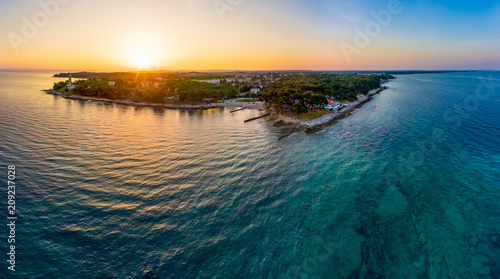Spectacular aerial seascape panorama at sunrise. photo