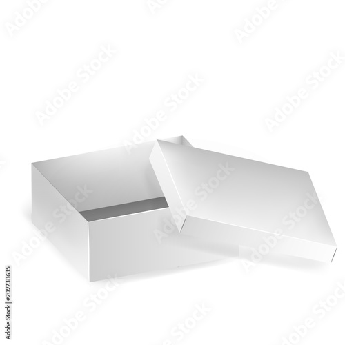 White square paper box. Blank Product Cardboard Package Box isolated. 