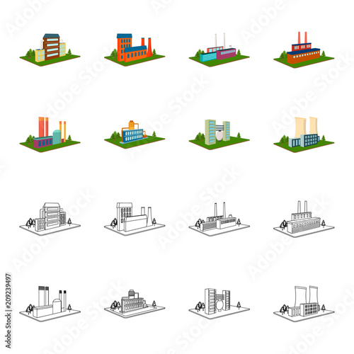 Processing factory,metallurgical plant. Factory and industry set collection icons in cartoon,outline style isometric vector symbol stock illustration web.