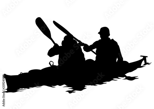 Sports kayak with athletes on a white background