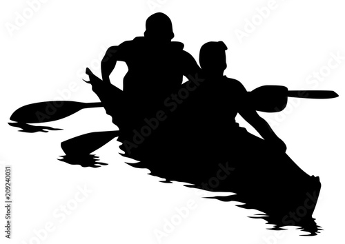 Sports kayak with athletes on a white background