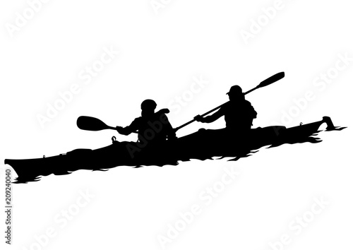 Sports kayak with athletes on a white background
