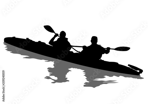 Sports kayak with athletes on a white background