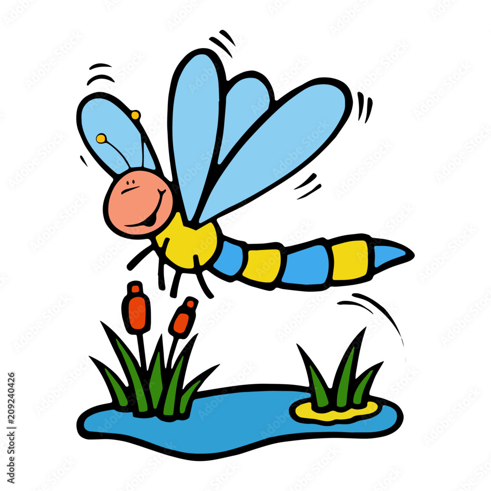 Dragonfly cartoon illustration isolated on white background for children color book