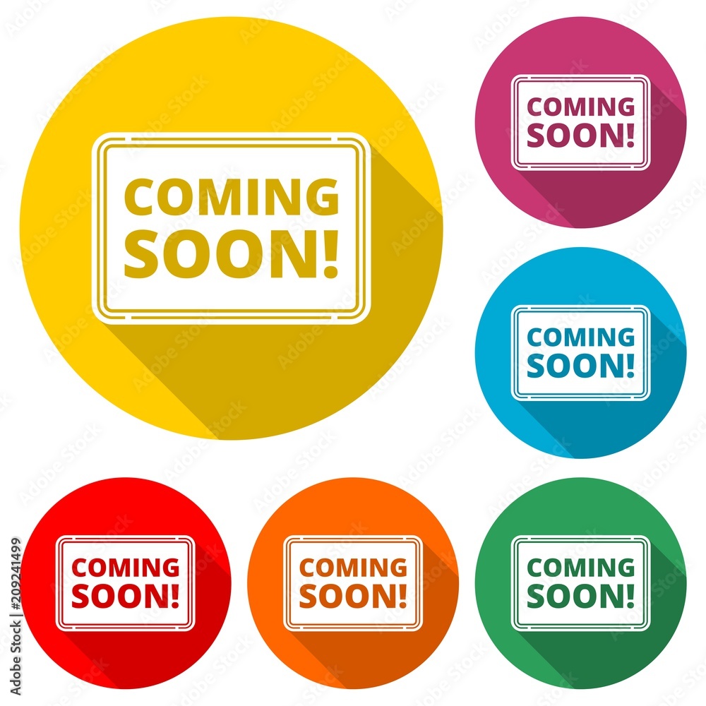 Coming Soon icon, color icon with long shadow Coming Soon icon, color icon with long shadow