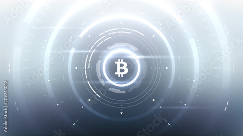 Bitcoin cryprocurrency futuristic vector illustration for background, HUD, graphic user interface, banner, business and finance infographics and more. Worldwide digital money blockchain system