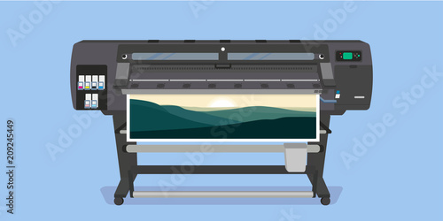  Large format full color latex printer plotter. Vector illustration