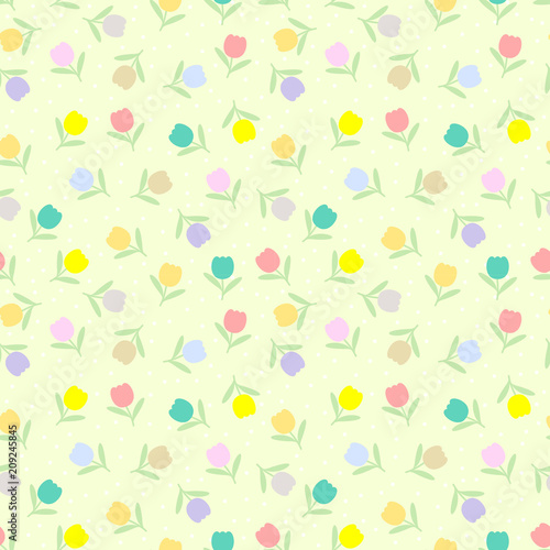 Cute tiny tulips seamless pattern vector. 